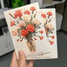 1 pieza Tarjeta de felicitación/postal floral de papel especial personalizado, tarjeta de agradecimiento para el Día de la Madre de papel perlado - Multicolor - Ver 2