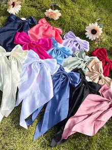 1/12/15pcs Random Color Satin Ribbon Bow Hair Clips, Elegant Hair Accessories, Suitable For Beach Outfit, Cute Daily Wear, Long Streamer Bow Hair Clips, Applicable For Group Party Dopamine Outfit, Mother's Day Gift,Summer,Holiday,Travel, Head Accessories,Festival,Birthday - Multicolor - View 8