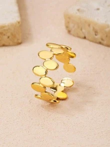 1 chiếc nhẫn hở bằng thép không gỉ mạ vàng dành cho nữ - Vàng - Xem 2