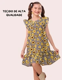 Junior Girl's Checkered Dress For June Festival, Light And Elegant, Flared - 西洋棋/br/pr/向日葵 - 查看 6
