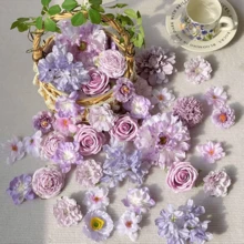100 piezas de flores artificiales suaves de color púrpura - ¡Perfectas para crear un telón de fondo fotográfico digno de ! Úsalas para añadir un toque alegre a la decoración de tu hogar, decorar para pequeñas reuniones o como material para talleres de manualidades florales. - 100 piezas para mezclar y combinar - Ver 4