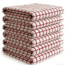 Terry Check Tea Towels - 100% Cotton - Red - View 5