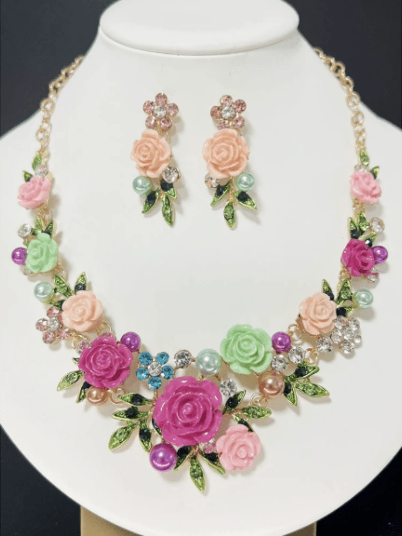 3 Pieceselegant Luxurious Alloy Enamel 3D Flower Necklace And Earring Set For Women, Suitable For Banquets And Dinners, Fashionable And Versatile - Enamel Flower Necklace and Earrings Set - View 1