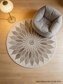 1pc Faux Wool Sunflower Printed Round Decorative Rug/Mat, Machine Washable, Soft & Comfortable, Suitable For Bedroom, Living Room, Study And More Scenarios - Multicolor - View 6