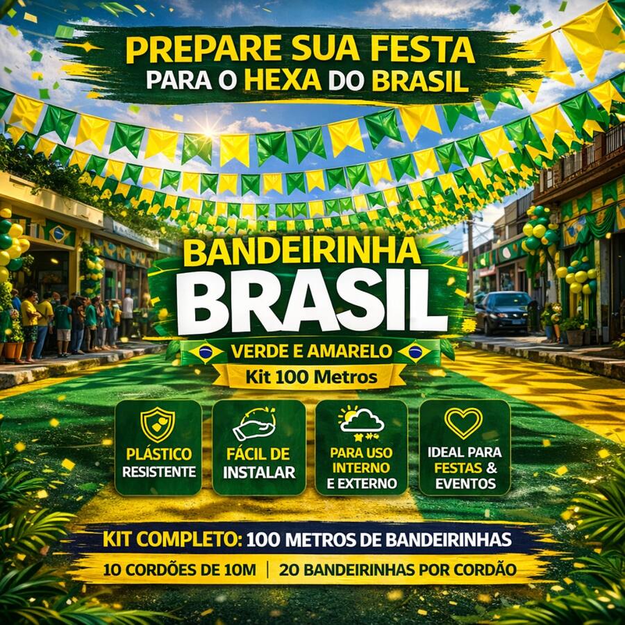 Green And Yellow Bunting String By The Meter – Decoration For The World Cup, Events, And Fan Zones - 100米 - 查看 1