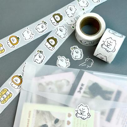 Pegatinas divertidas con estilo vintage de un perro blanco rizado y lindo, etiquetas DIY