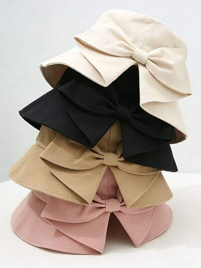 1 pieza Sombrero de cubo con gran lazo decorativo, unicolor, sombrero de sol de moda casual para mujer en verano