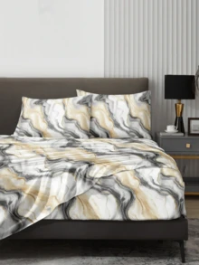 Bộ ga trải giường 4 món họa tiết vân đá cẩm thạch, chất liệu microfiber mềm mại, dễ giặt ủi (1 ga phẳng + 1 ga bọc nệm + 2 vỏ gối), phù hợp với giường cỡ King/Queen/Full/Twin, thích hợp cho nệm dày 11.8 inch, mềm mại và thoáng khí, sang trọng như khách sạn, thích hợp làm quà tặng cho bố mẹ, bạn bè - Phong cách trừu tượng sang trọng hiện đại - Nhiều màu - Xem 4