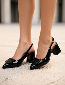Geeyea Women's Shoes, Women's High Heels, Fashionable Solid Color Versatile Design, Pointed Toe High Heels, Chunky High Heels, Suitable For Parties, Paired With Skirts, Buckle Design. - màu đen - Xem 3