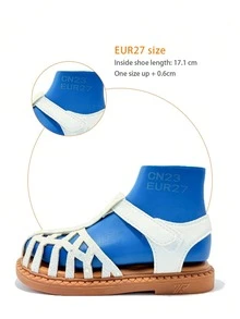 1双夏季幼儿凉鞋，米色女童平底凉鞋，魔术贴包头设计，柔软防滑鞋底，适合夏季郊游、宴会、派对、度假等场合。 - 米色 - 查看 8