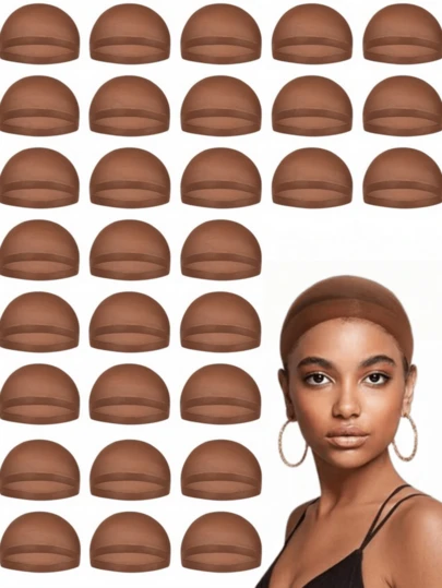 30个装女士隐形发网，蕾丝前假发帽，发网和假发衬垫，固定式发网帽。采用透气网布设计，防滑、高弹、舒适不紧绷。适合长发和短发，可拆卸，方便清洗。是日常佩戴、派对、角色扮演和返校季的理想之选。