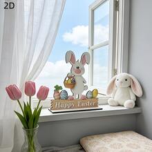 1pc 2D Flat Easter Bunny Welcome Sign - Wooden Door Hanger With "Welcome" Text, Pink Accents And Bunny Ears, Suitable For Holiday Home Decor, 2D Flat - 1PC - View 2