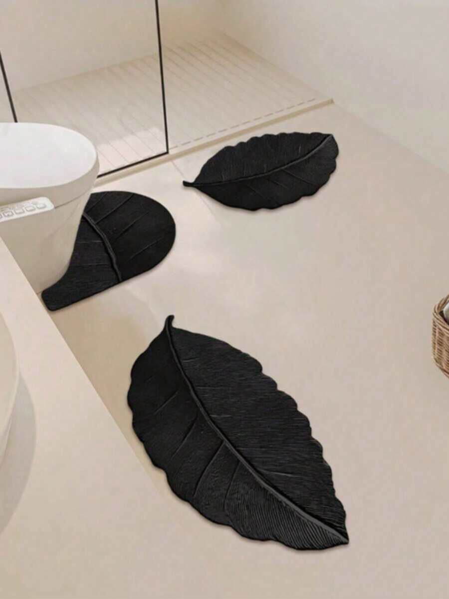 1pc/2pcs/3pcs Gold Flower Pattern Decorative Floor Mat, Room Decor, Bathroom Rug, Doormat, Small Rug, Carpet, Home Decor, Area Rug, Outdoor Mat, Bedroom Carpet, Washable Rug - Black - View 1