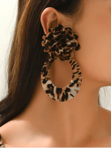 1 Pair Bohemian Vintage Leopard Print Floral Drop Earrings, Suitable For Women's Personalized Exaggerated Casual Outfits - BW-h - View 4