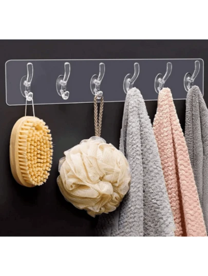 قطعتان من خطاطيف الأكريليك الشفافة اللينة ذات الصفوف الستة (لا يمكن تثبيتها على الجدران الجبسية لأنها لن تلتصق) مناسبة للتثبيت على البلاط السيراميك في الحمامات والمطابخ أو الأبواب المطلية الملساء