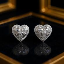 White Gold Diamond Earrings Heart Cut Heart Romantic Style For Wedding Women's Fashion Jewelry Lightweight Secure Closure Tarnish Resistant Hypoallergenic [E1235] - 銀色 - 查看 2