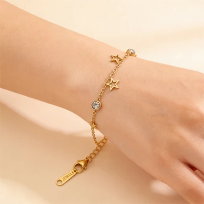1 chiếc, Vòng tay nữ thời trang đính đá Zirconia bằng đồng | Trang sức tối giản, nhẹ nhàng cho mùa hè | Phụ kiện hàng ngày cho nữ dự tiệc biển