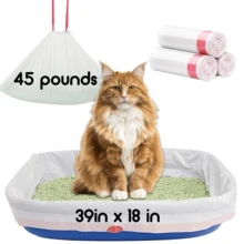 Forros para caja de arena para gatos - Jumbo 39x18 pulgadas, 30 unidades | Forros para caja de arena para gatos extra gruesos y resistentes a rasgaduras | Bolsas para caja de arena resistentes con cordón para una limpieza fácil, sin perfume - Ver 10