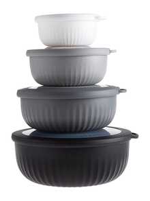 Set de 8 tazones redondos de plástico para almacenamiento de alimentos con tapas, en tamaños surtidos - Negro - Ver 8