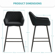 ZOONFA Bar Stools Black Velvet Breakfast Stools Upholstered Kitchen Bar Chairs With Armrest & Backrest Barstools For Kitchen Counter - Black - View 4