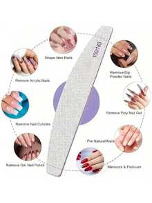 Bộ 5 dụng cụ mài và đánh bóng móng tay hai mặt, độ nhám 100/180, có thể tái sử dụng, gồm các dải giấy nhám hình bán nguyệt màu xám và trắng, dụng cụ cắt, giũa và tạo hình móng họa tiết vằn ngựa, bộ dụng cụ chăm sóc móng thiết yếu. - Nhiều màu - Xem 4