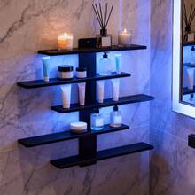 Rak Display Gantung Dinding yang Dapat Diatur, Desain 5 Tingkat, Rak Penyimpanan Dekorasi Rumah Modern untuk Kamar Mandi, Kamar Tidur, Ruang Tamu, Kantor - Cocok untuk Kosmetik, Figur, Boneka, Patung, dan Mainan, Menggabungkan Estetika dan Fungsionalitas! - Hitam, putih, cokelat, dan abu-abu - View 7