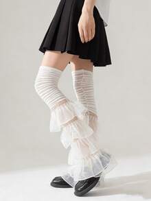 1双甜美花卉蕾丝喇叭袜，粉色/黑色/蓝色/白色可选，春夏款 - 彩色 - 查看 10