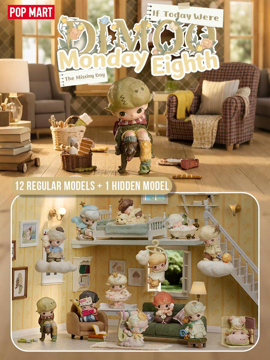 Figura coleccionable de la serie "Si hoy fuera el 8vo día de la semana (El día perdido)" de POP MART DIMOO - Diseño de decoración del hogar cálida, lindo adorno de escritorio, adorable juguete de anime, adecuado para coleccionistas y adolescentes, regalo perfecto para exhibición en el hogar/oficina