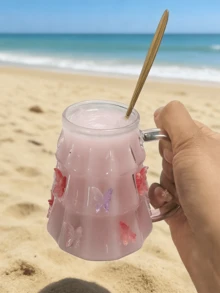 1組優雅蝴蝶結仙女款硼矽酸鹽玻璃杯附手把，透明耐熱咖啡杯，居家辦公室適用牛奶茶杯，簡約高級感透明玻璃杯，創意咖啡杯牛奶杯飲料杯，夏季禮物 - 彩色 - 查看 6