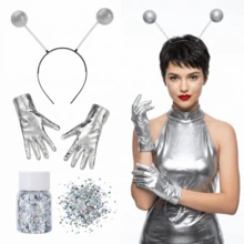 Set de 2/3/4 piezas de disfraz de alien, incluye diadema con antenas, gafas, guantes y accesorios brillantes, apto para uso diario, Halloween, Navidad, carnaval, cosplay, fiestas - Multicolor - Ver 6
