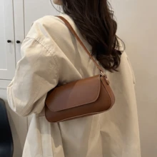 Women's Medium Baguette Shoulder Bag, Stylish And Casual, Various Colors - Rust Brown - View 2