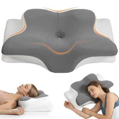 Ergonomic Memory Foam Neck Pillow , Butterfly Support Design For Side/Back/Stomach Sleepers Neck Pillows For Sleeping Ergonomic Pillow