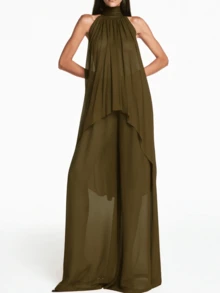 Womens Halter Neck Long Tops Summer Fashionable Dot Print Backless Going Out Vest - Army Green - View 3