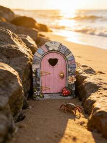 2pcs Wooden Craft Miniature Garden Decor, Creative Fairy Door Ornament, Home Atmosphere Decoration - Garden Decor - A - View 9