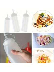 1pc 240ml Refillable Squeeze Bottle With Measurement Scale, Kitchen Condiment Bottle, Salad Dressing Squeezer, Sauce Dispenser, Plastic Squeeze Bottle For Cooking, Soy Sauce Bottle, Spice Container, Commercial, Camping, Picnic - Multicolor - View 8