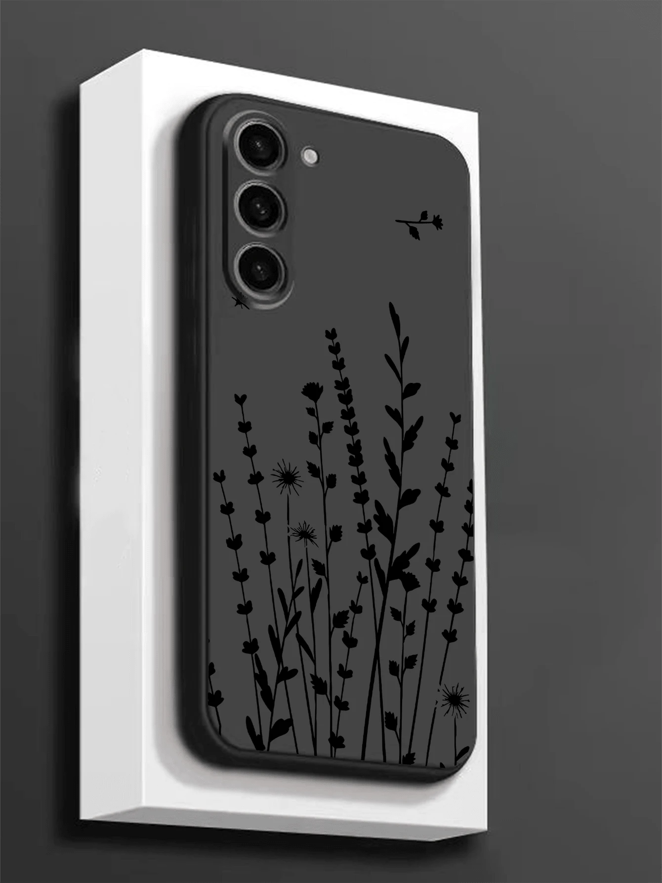 Funda de teléfono suave de TPU con flores y lavanda creativas, resistente a arañazos, a prueba de golpes, con protección total compatible con Huawei Honor, Galaxy - Negro - Ver 1