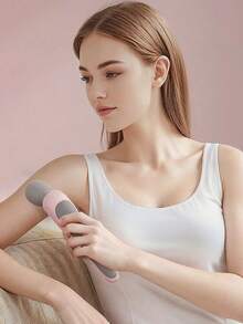 Masajeador vibratorio de mano, varita de masaje eléctrica portátil, 5 niveles de intensidad ajustables, adecuado para cuello, espalda, hombros, cintura, piernas y pies, alivia el dolor corporal, perfecto para uso doméstico, regalo ideal para esposa, esposo y amigos - Blanco - Ver 4
