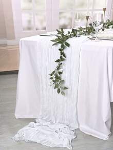 1 pieza Camino de mesa de estilo bohemio de gasa de poliéster, mantel de unicolor, camino de mesa para boda, tela decorativa para mesa de fiesta, camino de mesa rústico y transparente adecuado para decoración de bodas y fiestas - Blanco - Ver 2