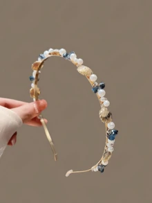1 Stück Haarband mit Kunstperlen und Strass Blume, Haarreif - Verschiedenfarbig - Übersicht 3