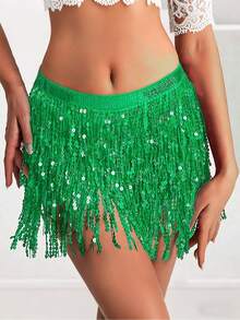 Bộ váy đính sequin tua rua, váy múa bụng nữ, áo hai dây ngắn bó sát, chân váy mini, trang phục biểu diễn câu lạc bộ, bộ 2 mảnh đính sequin tua rua dành cho nữ. - Nhiều màu - Xem 27