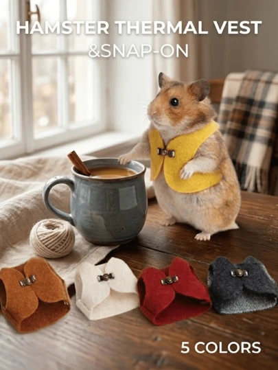 仓鼠、金仓鼠和松鼠保暖背心，豚鼠毛衣/背心，小型动物服装，可扣背心，方便户外穿着，易于穿脱，按扣闭合，小型宠物防逃脱服装，冬季保暖宠物外套，易于穿脱，柔软舒适