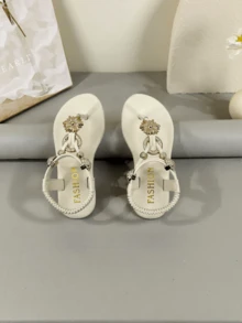 Dép xăng đan mũi Pháp cho bé gái, giày công chúa đính kim cương cho trẻ em, dép đi biển đế mềm cho bé gái, mùa hè. - Màu be - Xem 3