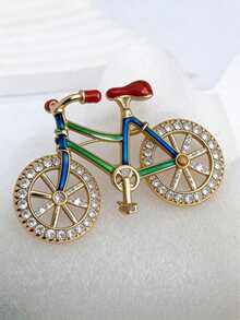 Elegant Alloy Bicycle Brooch, Inlaid With Shiny Rhinestones, Fashion Crystal Inlaid Bicycle Pin Jewelry, Unisex - Multicolor - View 3