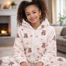 Girls' Fleece Jumpsuit With Hood - Comfortable And Warm Winter Clothing - Gấu bông Off-White - Xem 9