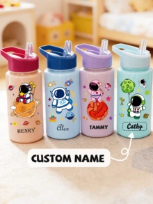 Botol Minum 500ml dengan Sedotan, Motif Kartun Astronot & Elemen Luar Angkasa, Dapat Dikustomisasi untuk Pelajar - MultiWarna - View 1