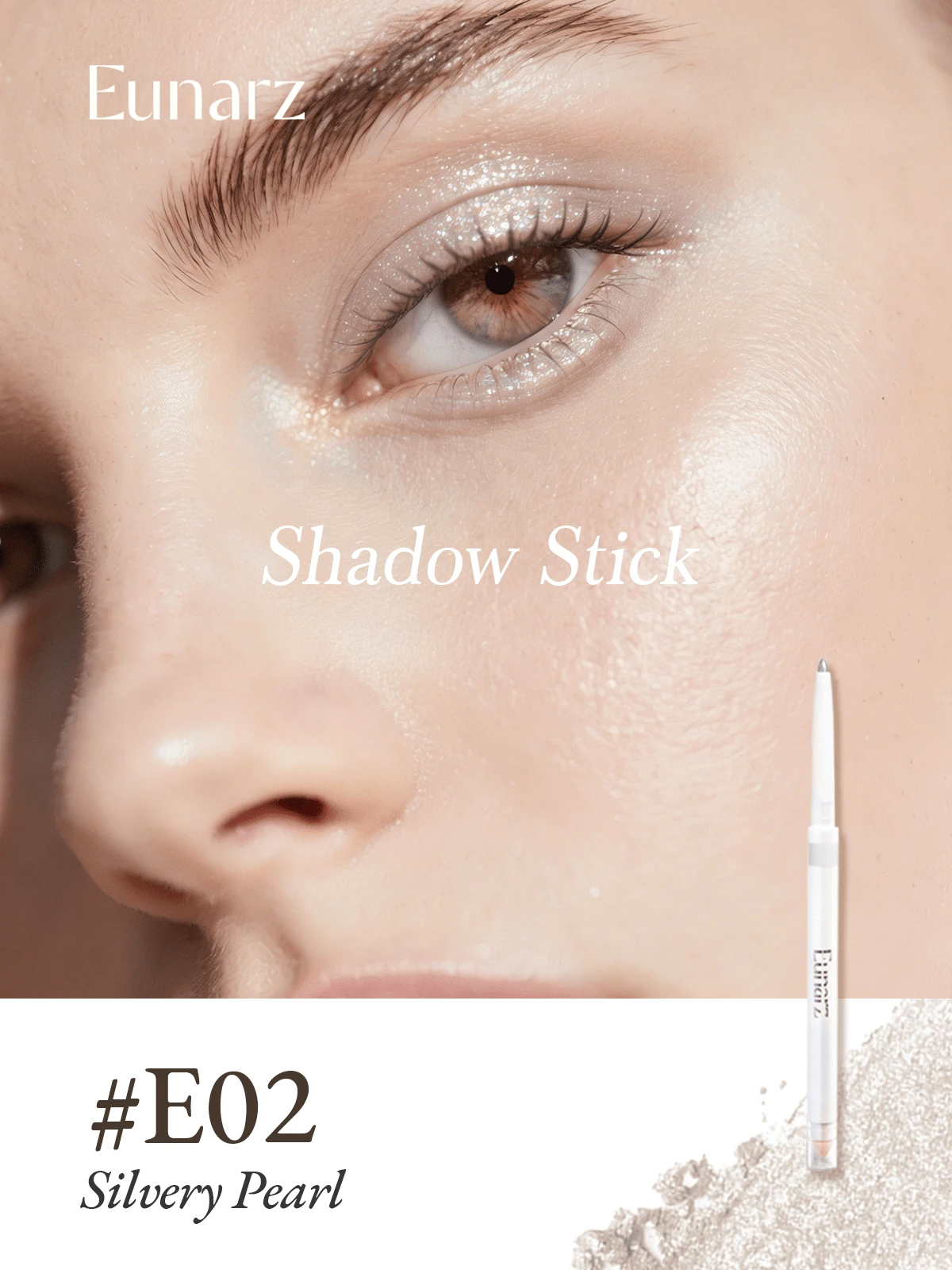 Eunarz 钻石闪耀珠光眼影棒，一笔显色，打造闪亮眼妆，轻盈持久，闪耀眼线笔，适合锐舞派对女王 - E02 SILVERY PEARL - 查看 1