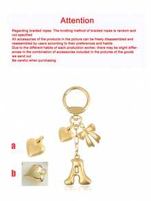 1 Pc A-Z Gold Bubble Letter Keychain With Heart And Bow, Round Clasp Initial Bag Charm,For Key Handbag Backpack, Personalized Gift For Women Girls,Perfect Gift - Multicolor - View 9