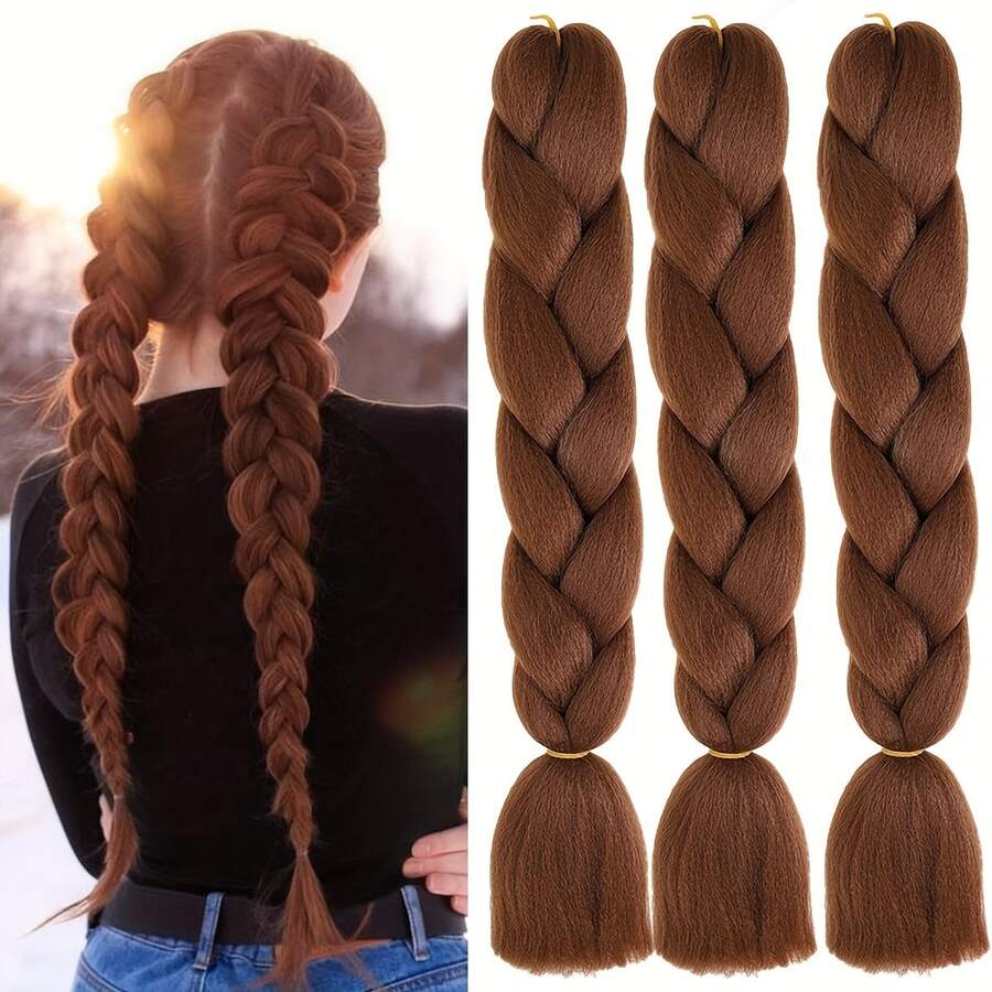 3PCS/Set24inch Synthetic Crochet Braid, Low-Temperature Synthetic Fiber Weaving Extension, Professional Synthetic Fiber Crochet Multi-Color Weaving, Multiple Color Choices, Suitable For Female Role-Playing, Soft Eight Wood Floor, Heat Setting, 300grams/Bag, Weaving Extension, Suitable For Occasions Such As Christmas, New Year, Jia Nian Hua Music Festival, Etc