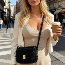 French Niche Design Women's Handbag, Women's Bags, Handbags, Women's Bags, Shoulder Bags For Women, Tote Bags For Women, Small Square Bag, Made Of High-Quality Cowhide Leather, High-Quality Leather Bag, Shoulder Bag, Crossbody Bag. - 黑色 - 查看 5