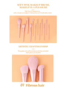 12Pcs Pink Makeup Brushes Set Professional Synthetic Foundation Powder Blush Eyeshadow Brushes Complete Cosmetic Brush Kit For Women Daily Makeup - Pink - View 7